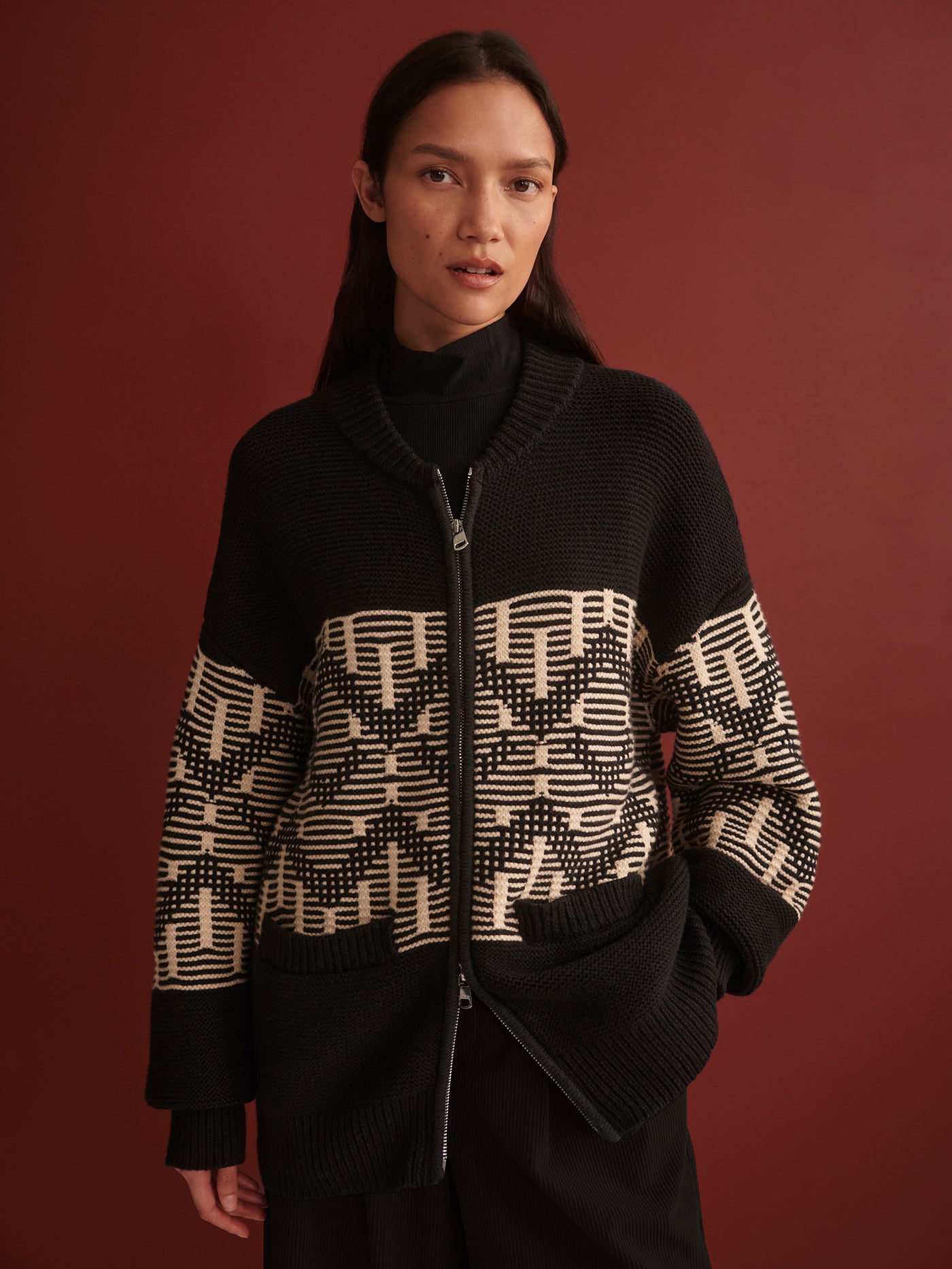 Varley Black Linnea Fairisle Knit Jacket