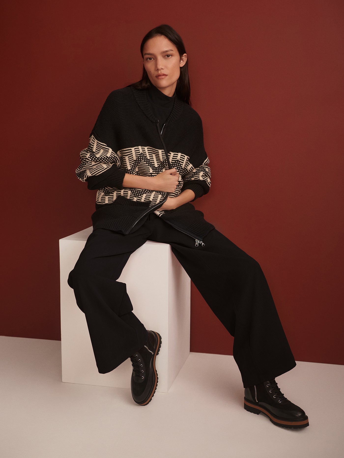 Varley Black Linnea Fairisle Knit Jacket