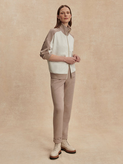 Varley Ivory Marl/ Taupe Marl Garcia 2 Tone Zip Through Sweat