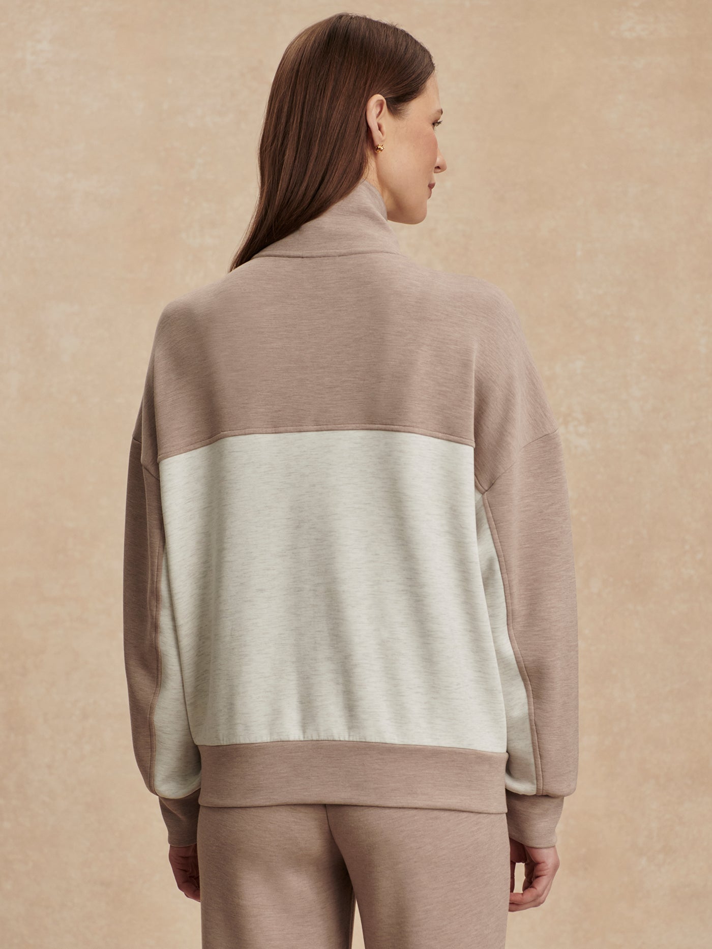 Varley Ivory Marl/ Taupe Marl Garcia 2 Tone Zip Through Sweat