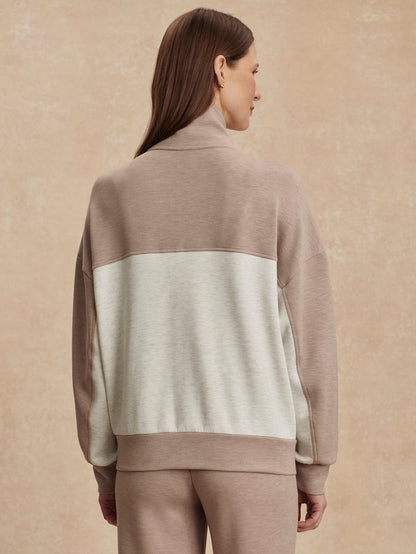 Varley Ivory Marl/ Taupe Marl Garcia 2 Tone Zip Through Sweat