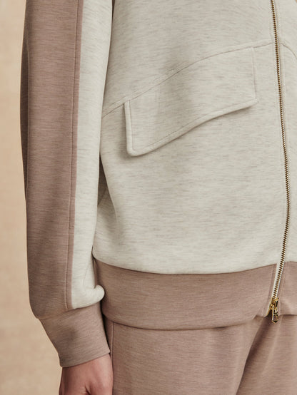 Varley Ivory Marl/ Taupe Marl Garcia 2 Tone Zip Through Sweat