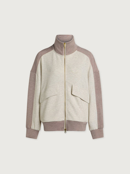 Varley Ivory Marl/ Taupe Marl Garcia 2 Tone Zip Through Sweat