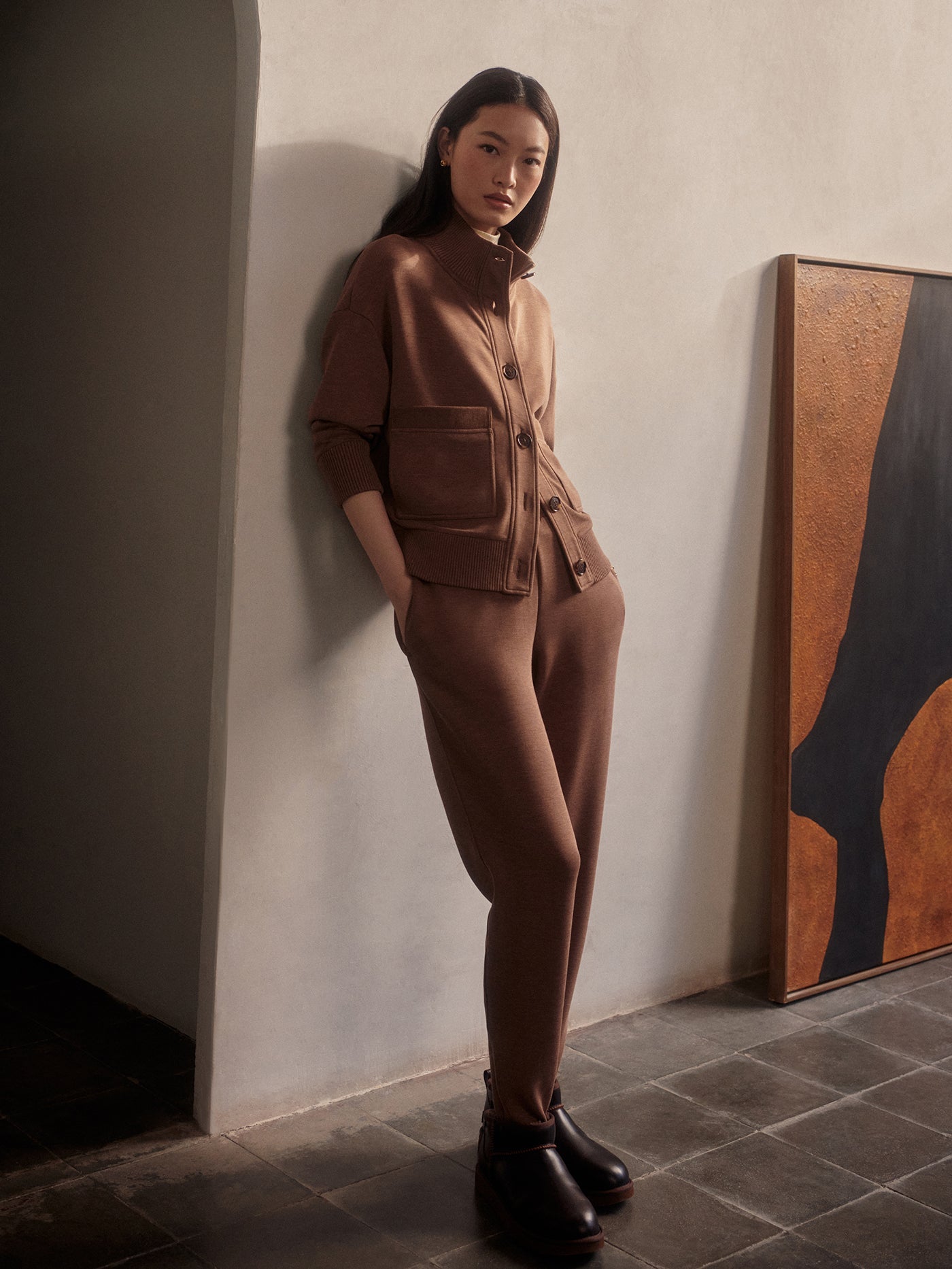 Varley Golden Bronze Marl Sabrina Button Through Sweat