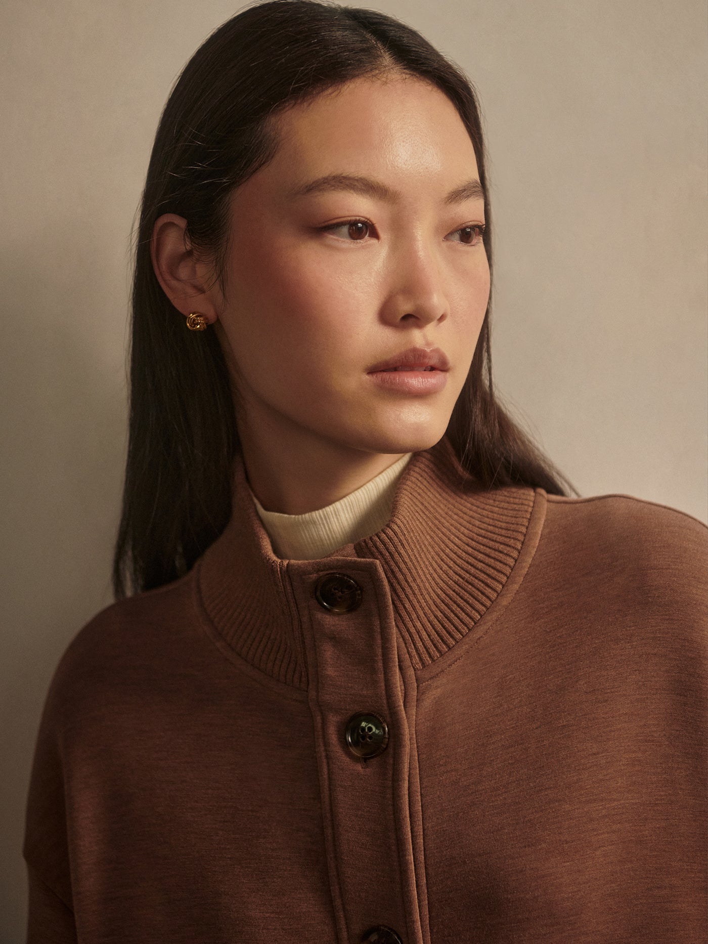 Varley Golden Bronze Marl Sabrina Button Through Sweat