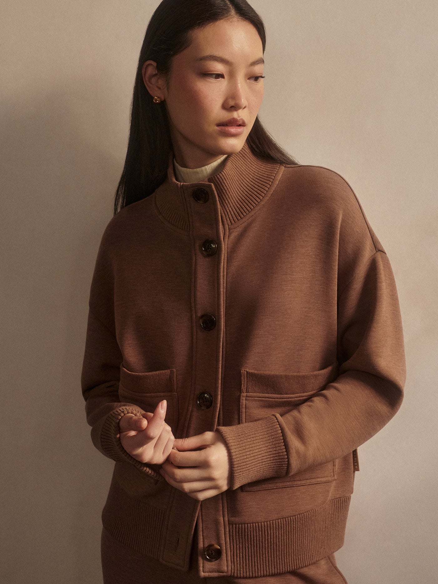 Varley Golden Bronze Marl Sabrina Button Through Sweat