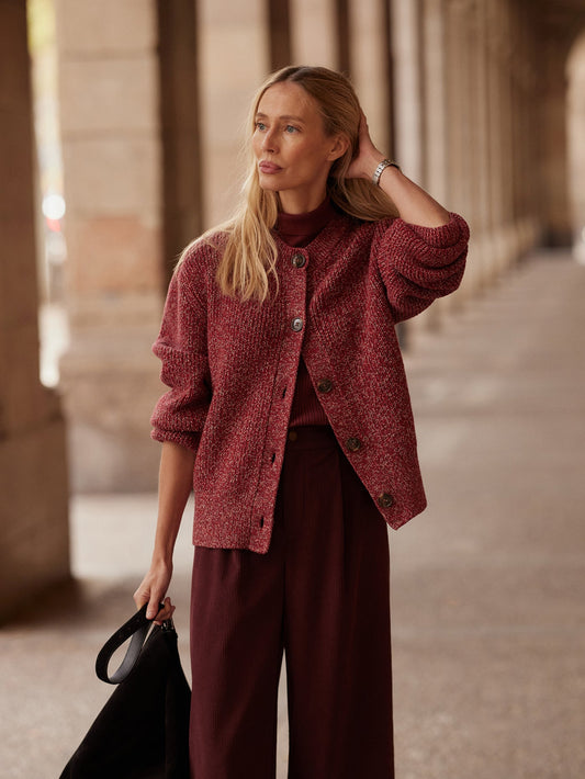 Varley Red Flecked Patricia Rib Cardigan