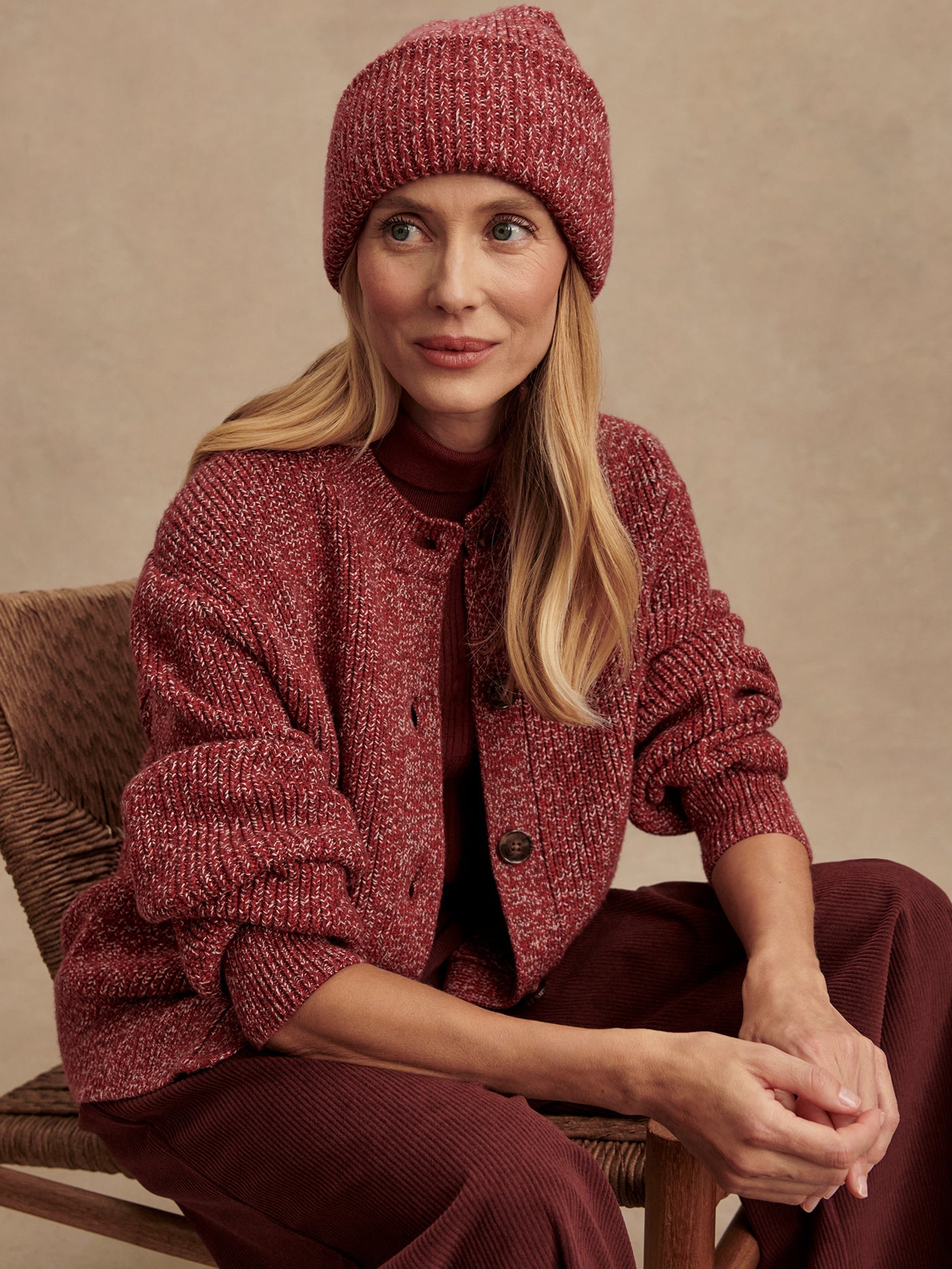 Varley Red Flecked Patricia Rib Cardigan