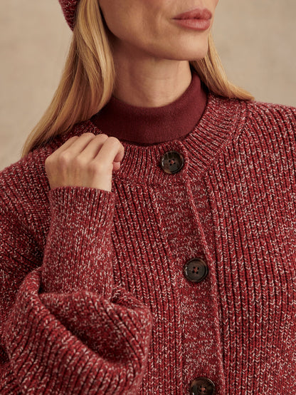 Varley Red Flecked Patricia Rib Cardigan