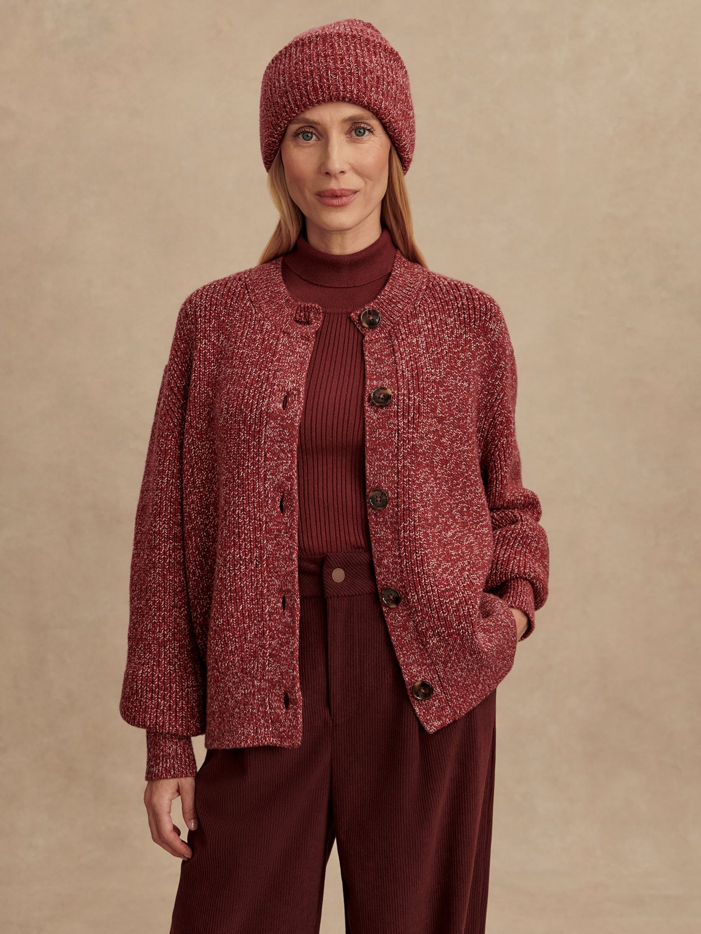 Varley Red Flecked Patricia Rib Cardigan