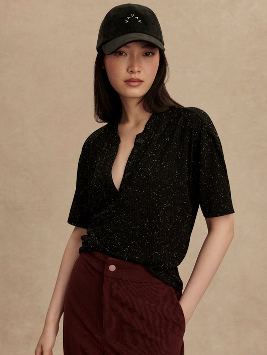 Varley Black/ Egret Odette Mock Placket Tee