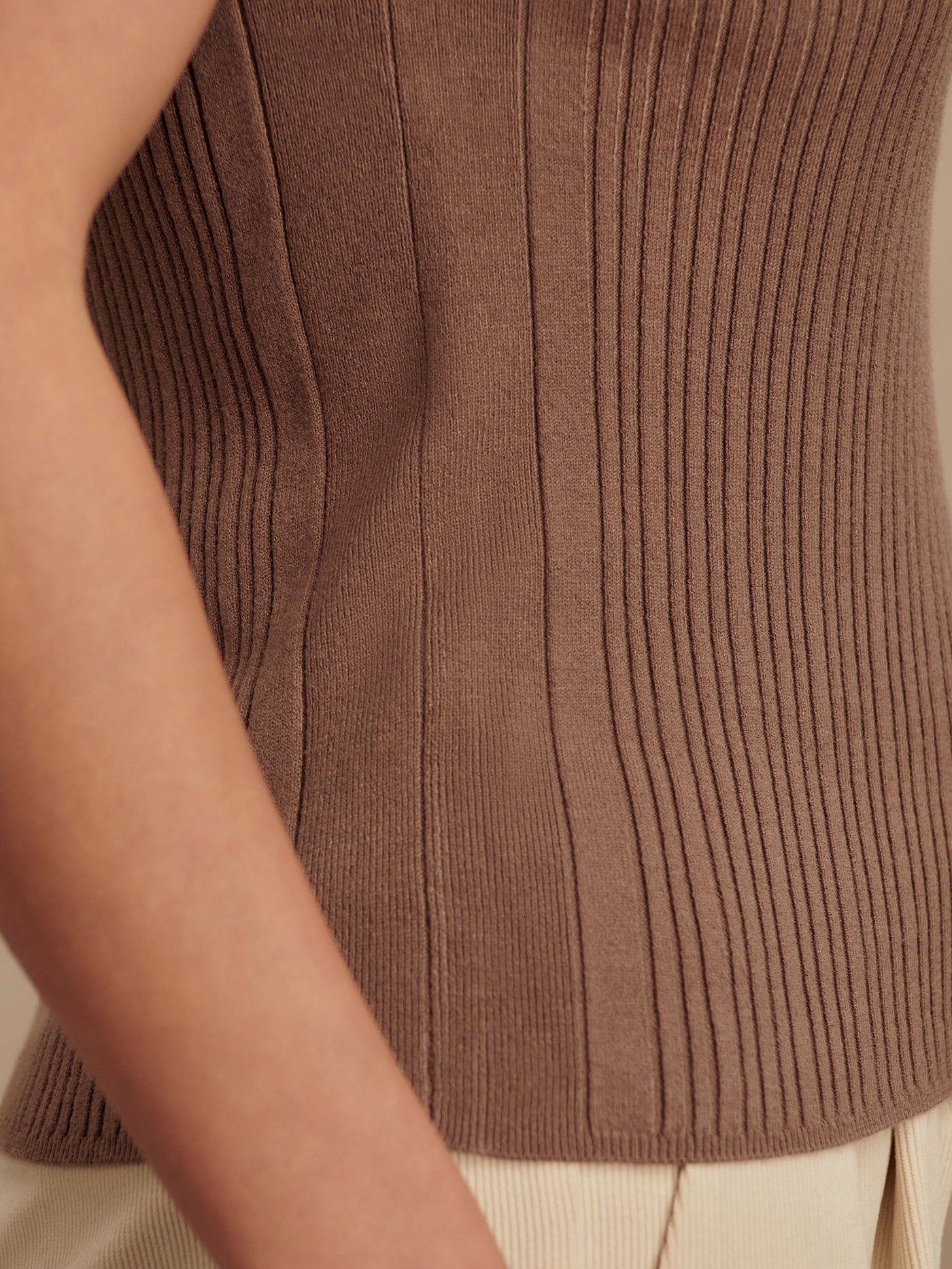 Varley Ash Taupe Anastasia Rib Knit Tank