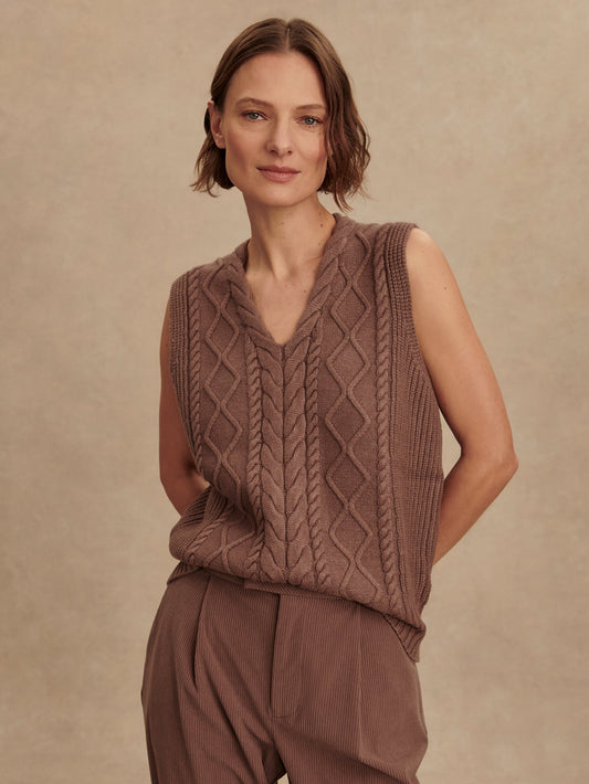 Varley Deep Taupe Kay Cable Knit Vest