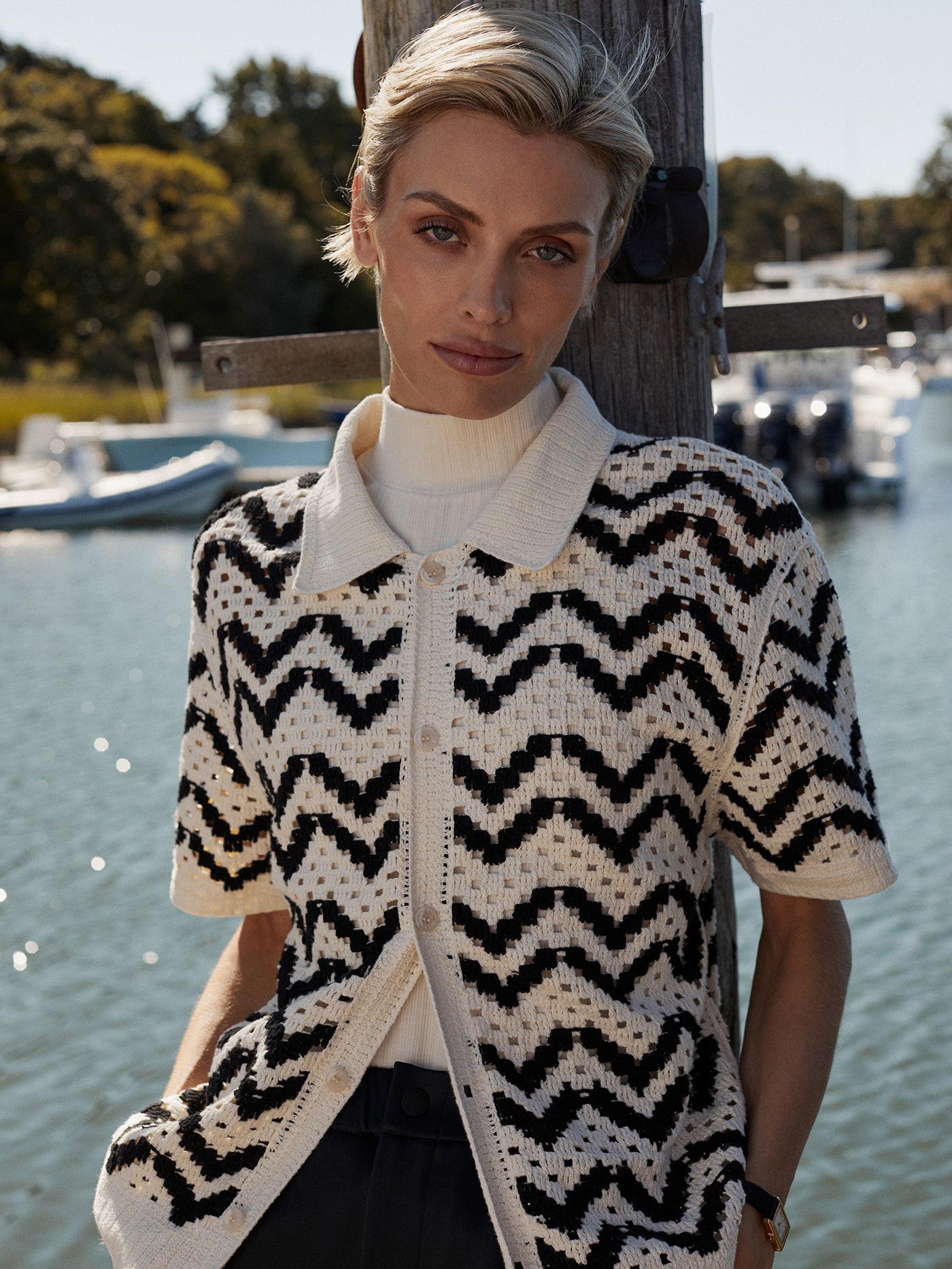 Varley Birch Anais Crochet Polo Shirt