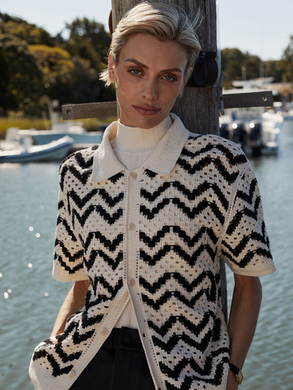 Varley Birch Anais Crochet Polo Shirt