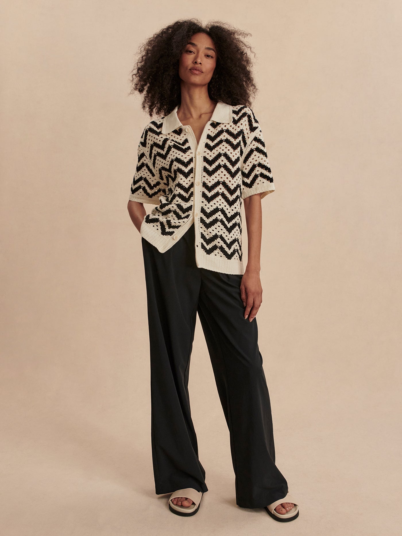 Varley Birch Anais Crochet Polo Shirt