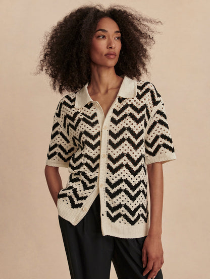 Varley Birch Anais Crochet Polo Shirt