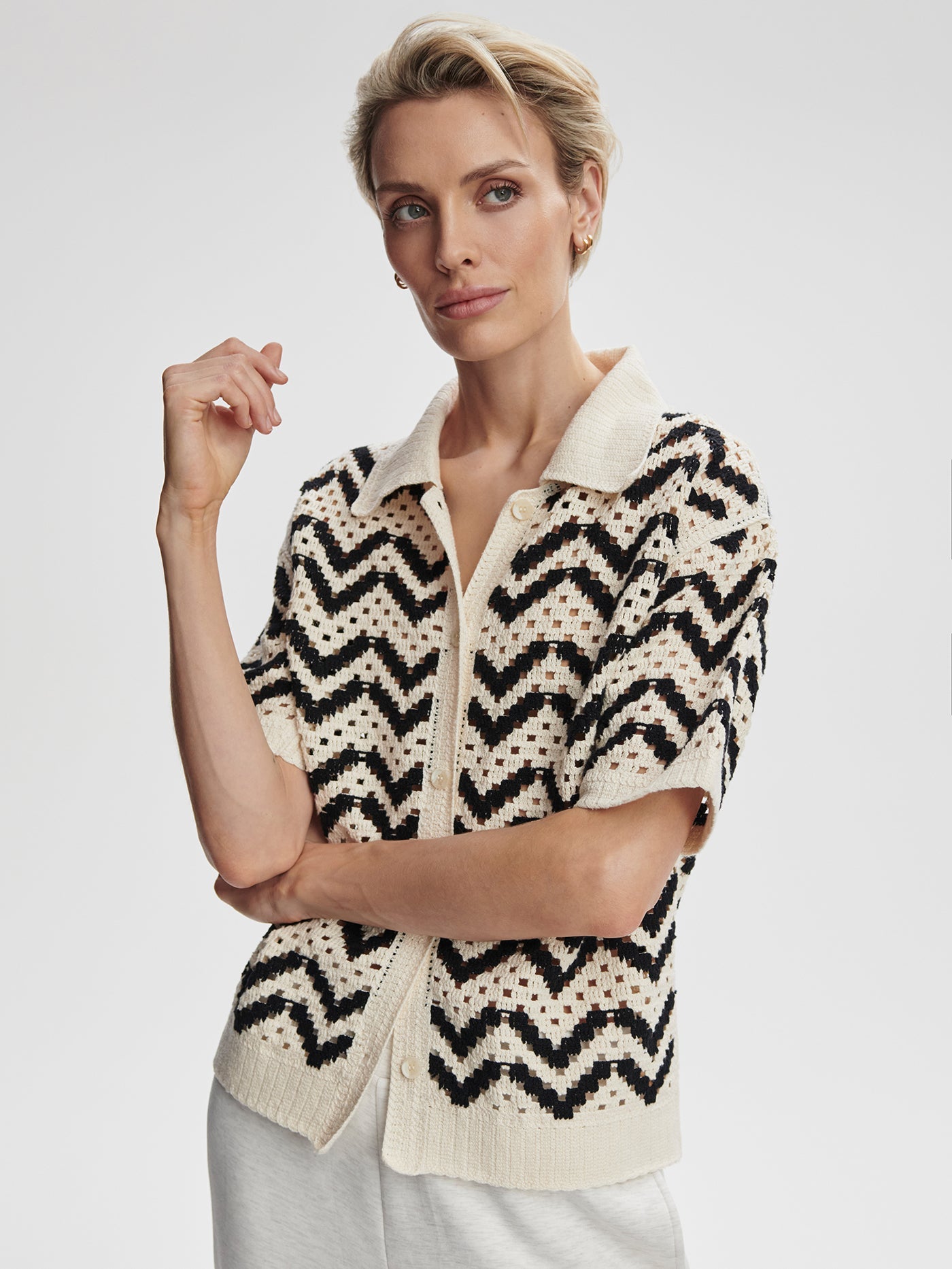 Varley Birch Anais Crochet Polo Shirt