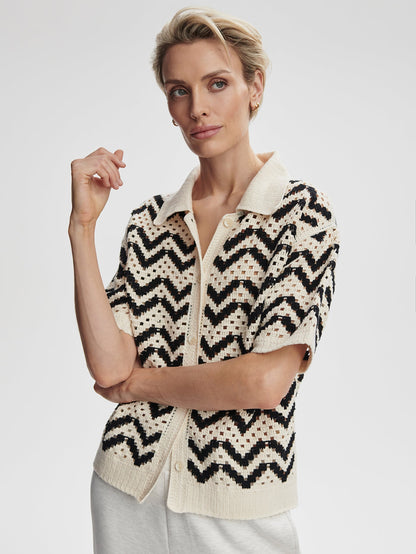 Varley Birch Anais Crochet Polo Shirt