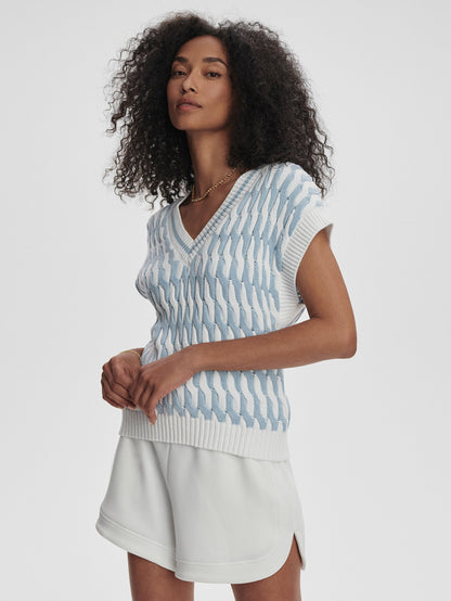 Varley White Celestial Blue Alfie Cable Knit Vest