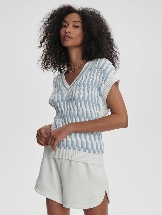 Varley White Celestial Blue Alfie Cable Knit Vest