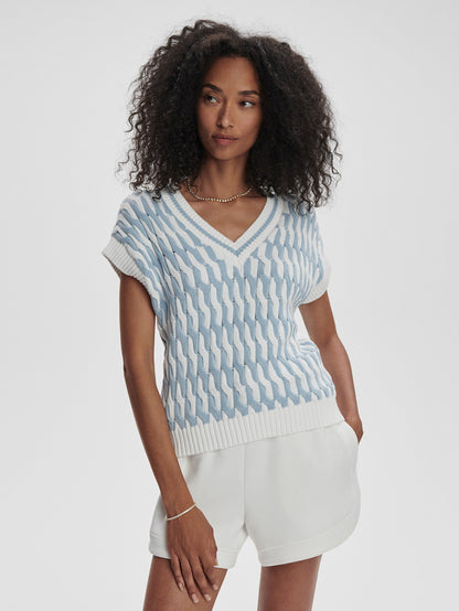Varley White Celestial Blue Alfie Cable Knit Vest