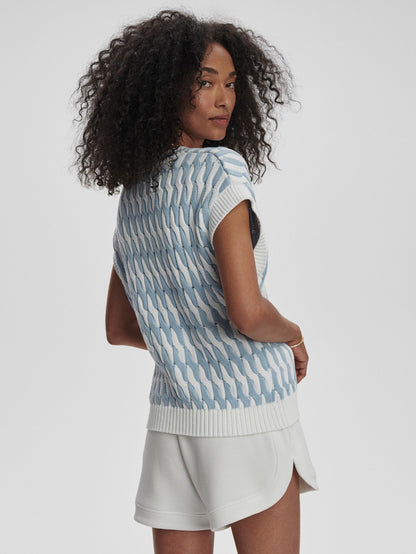Varley White Celestial Blue Alfie Cable Knit Vest
