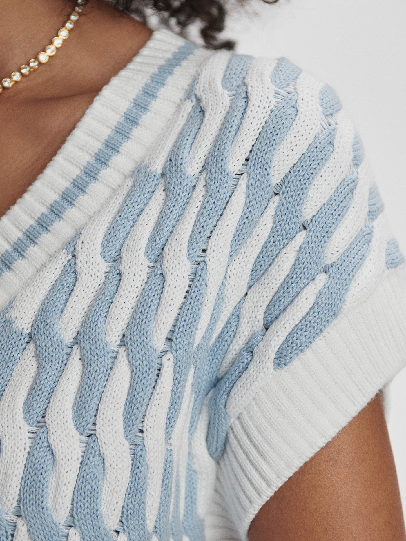 Varley White Celestial Blue Alfie Cable Knit Vest