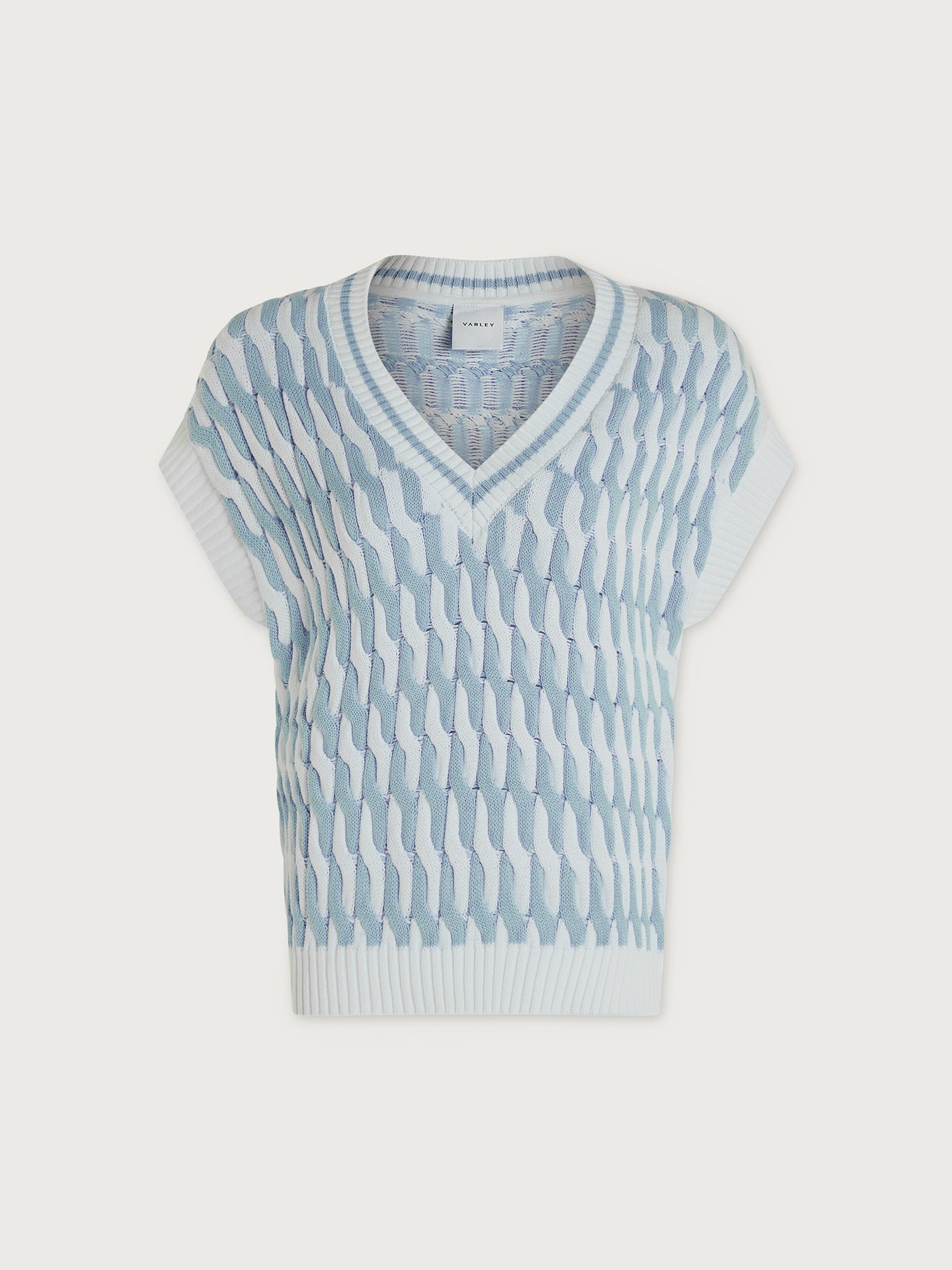 Varley White Celestial Blue Alfie Cable Knit Vest
