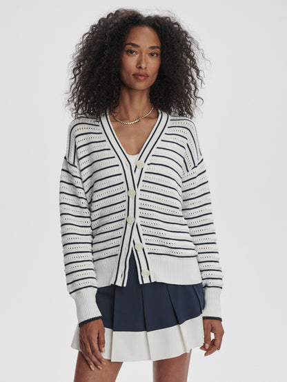 Varley White/ Blue Nights Antonia Relaxed Cardigan