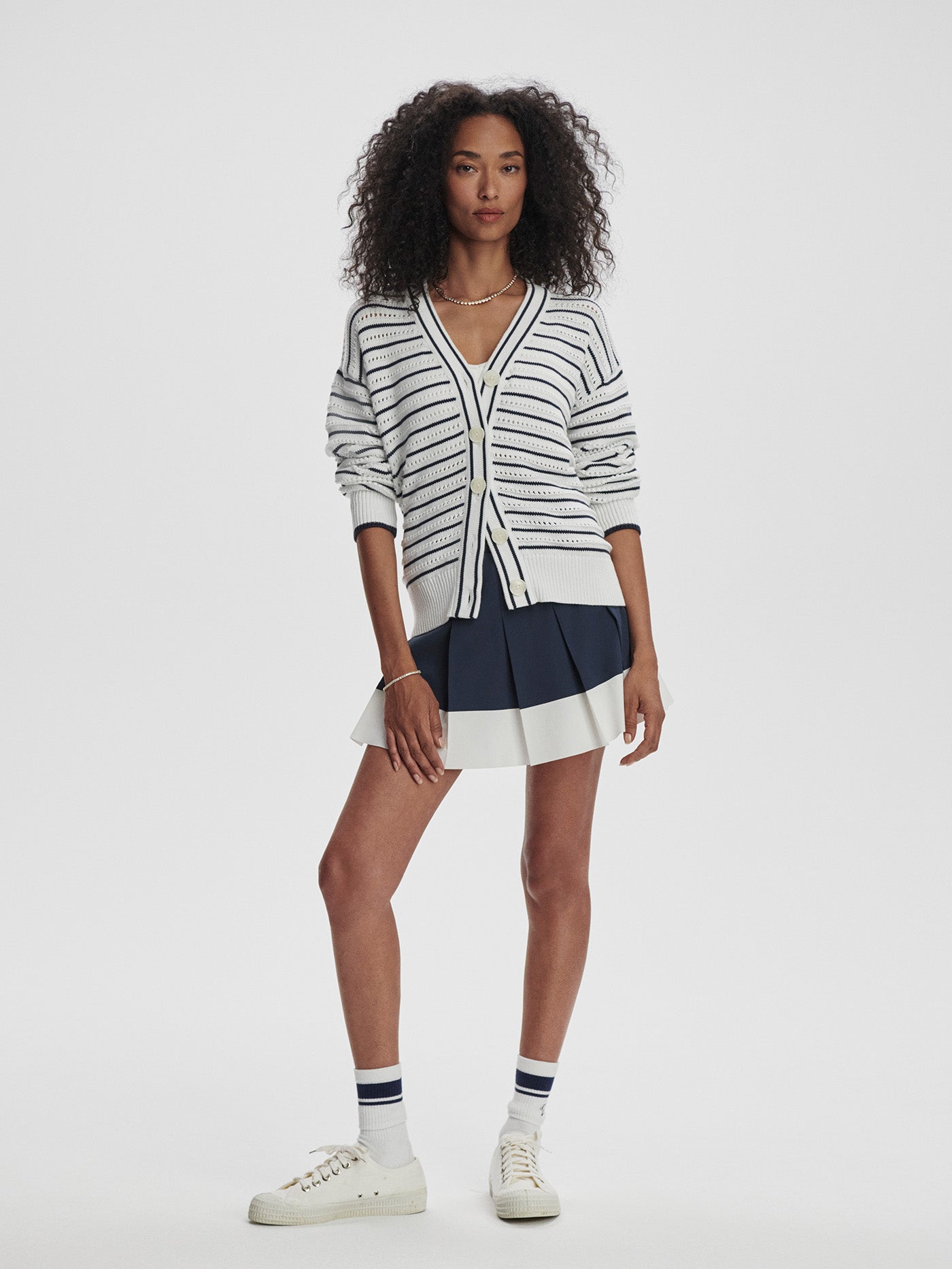 Varley White/ Blue Nights Antonia Relaxed Cardigan