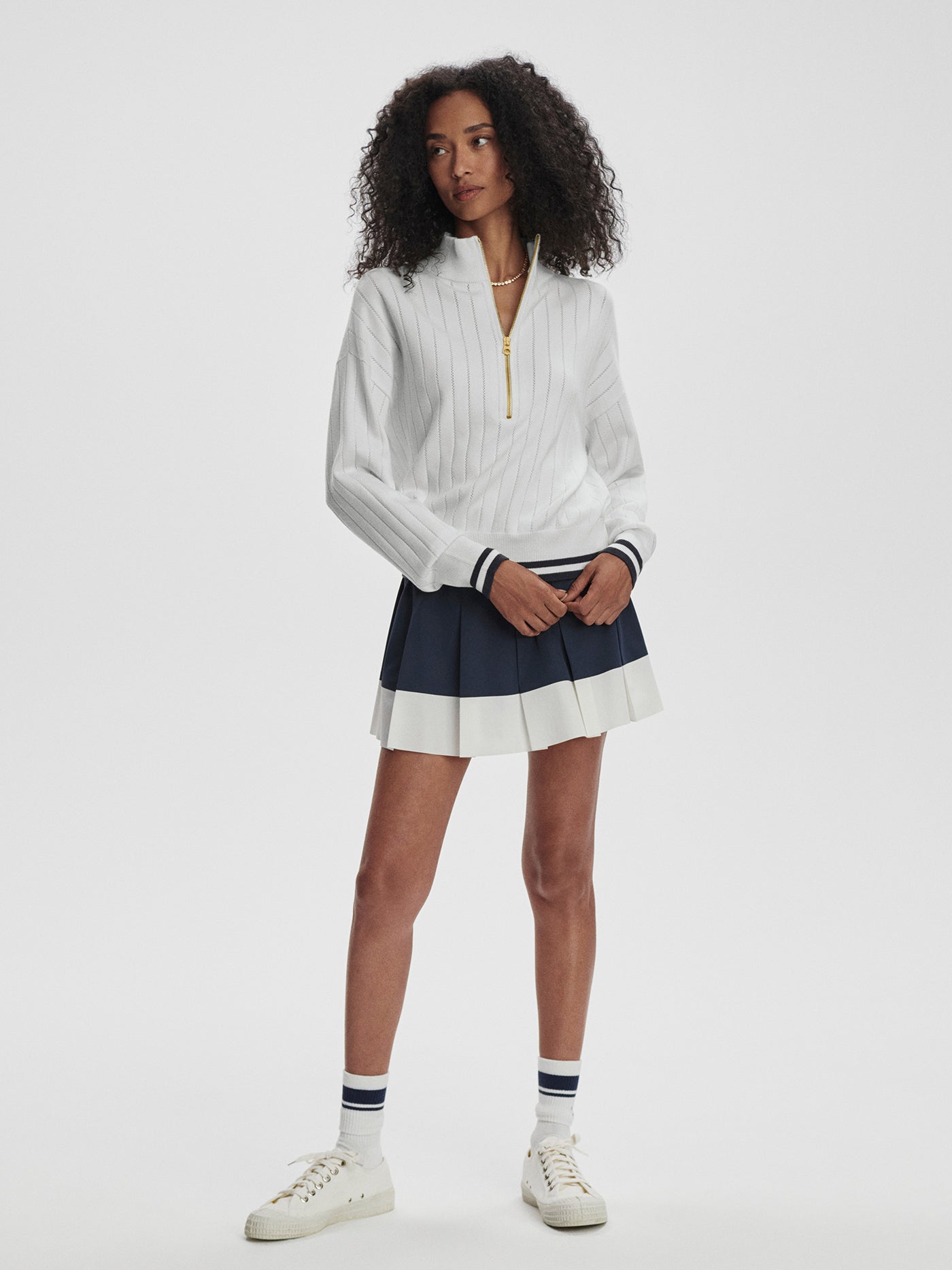 Varley White/ Blue Nights Aliyah Half Zip Knit