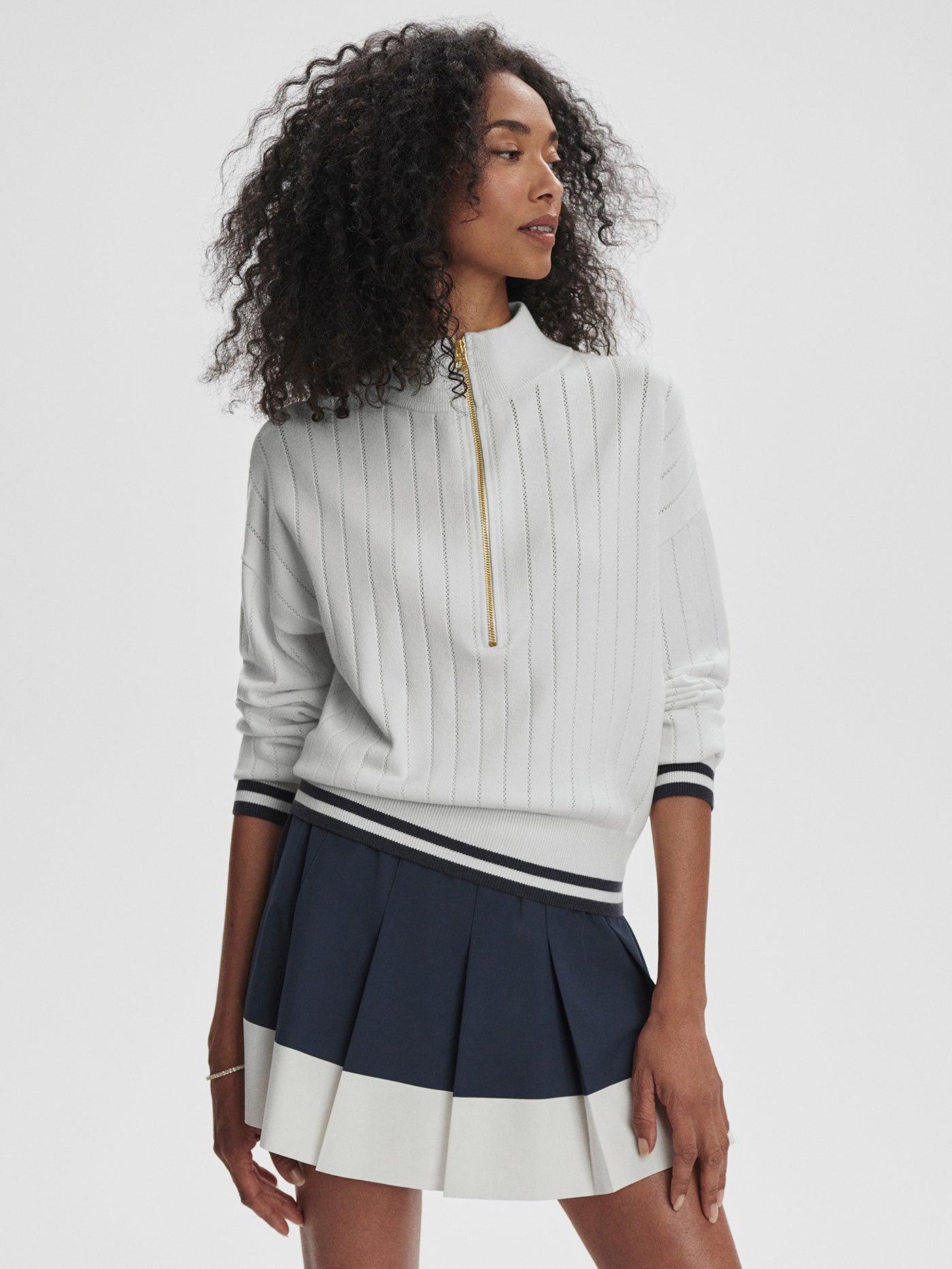 Varley White/ Blue Nights Aliyah Half Zip Knit