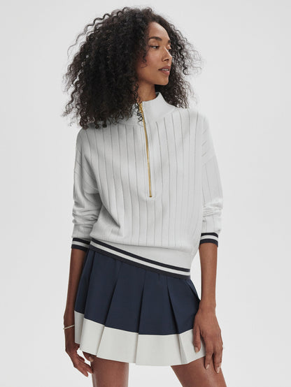 Varley White/ Blue Nights Aliyah Half Zip Knit