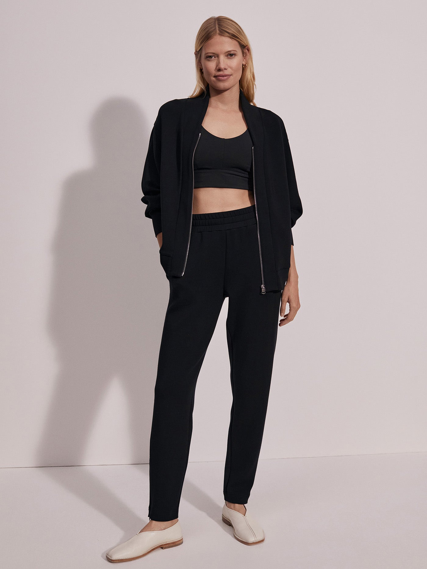 Varley Black Pelham Zip-Through Sweat | VARLEY US
