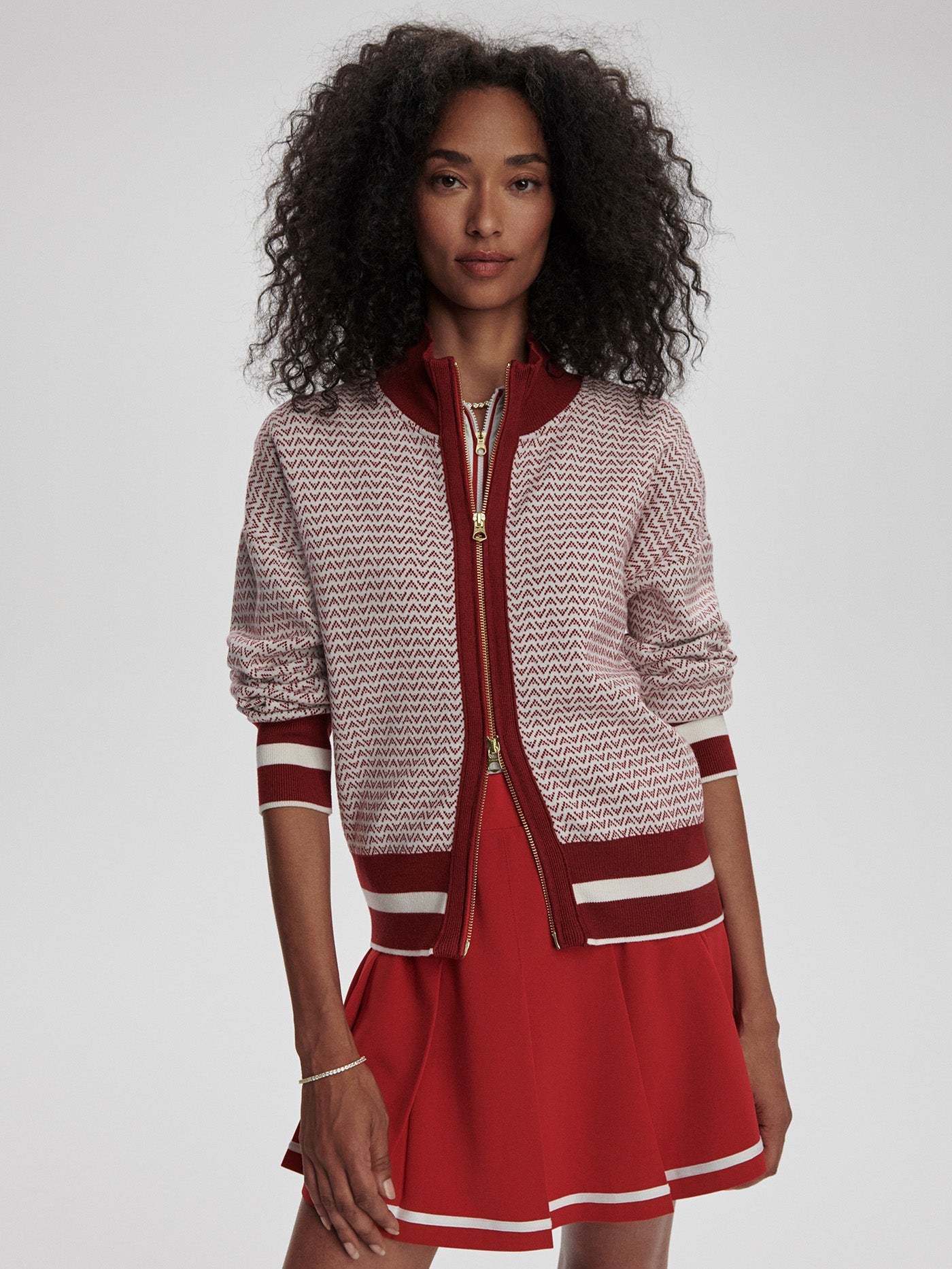 Varley Red Dahlia/ White Walter Knit Jacket