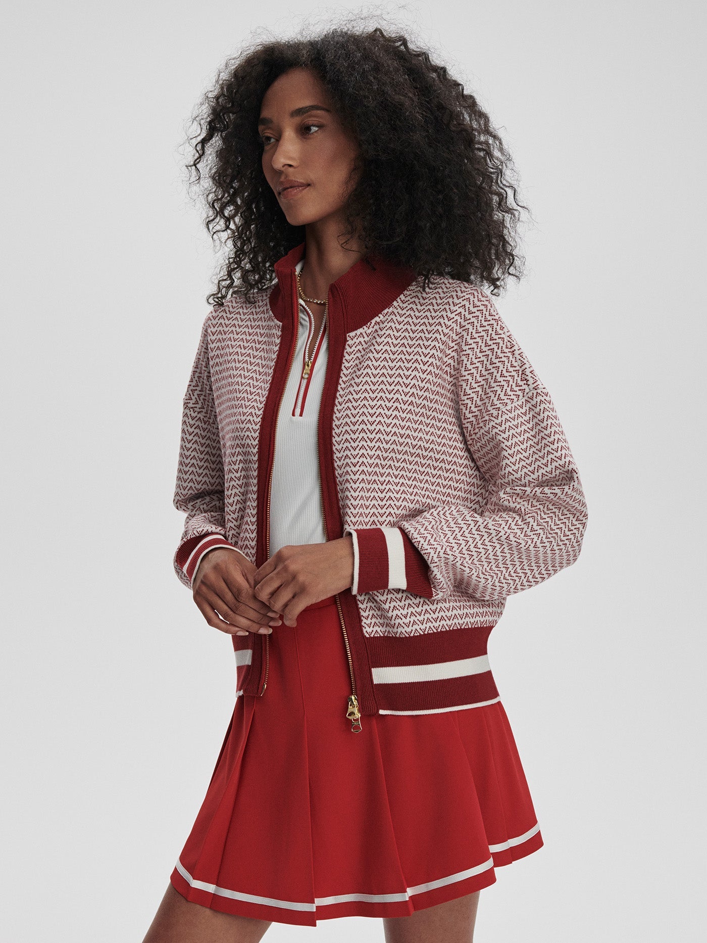 Varley Red Dahlia/ White Walter Knit Jacket