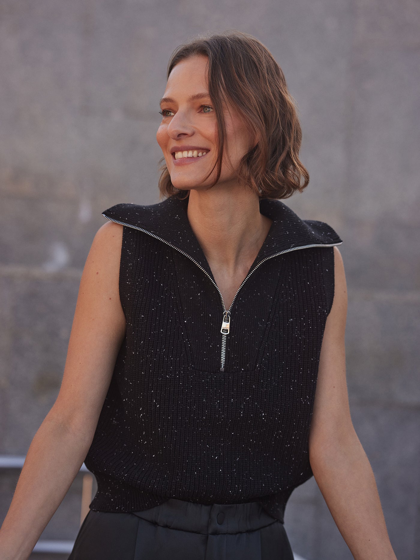 Varley Black Fleck Hally Half Zip Rib Vest