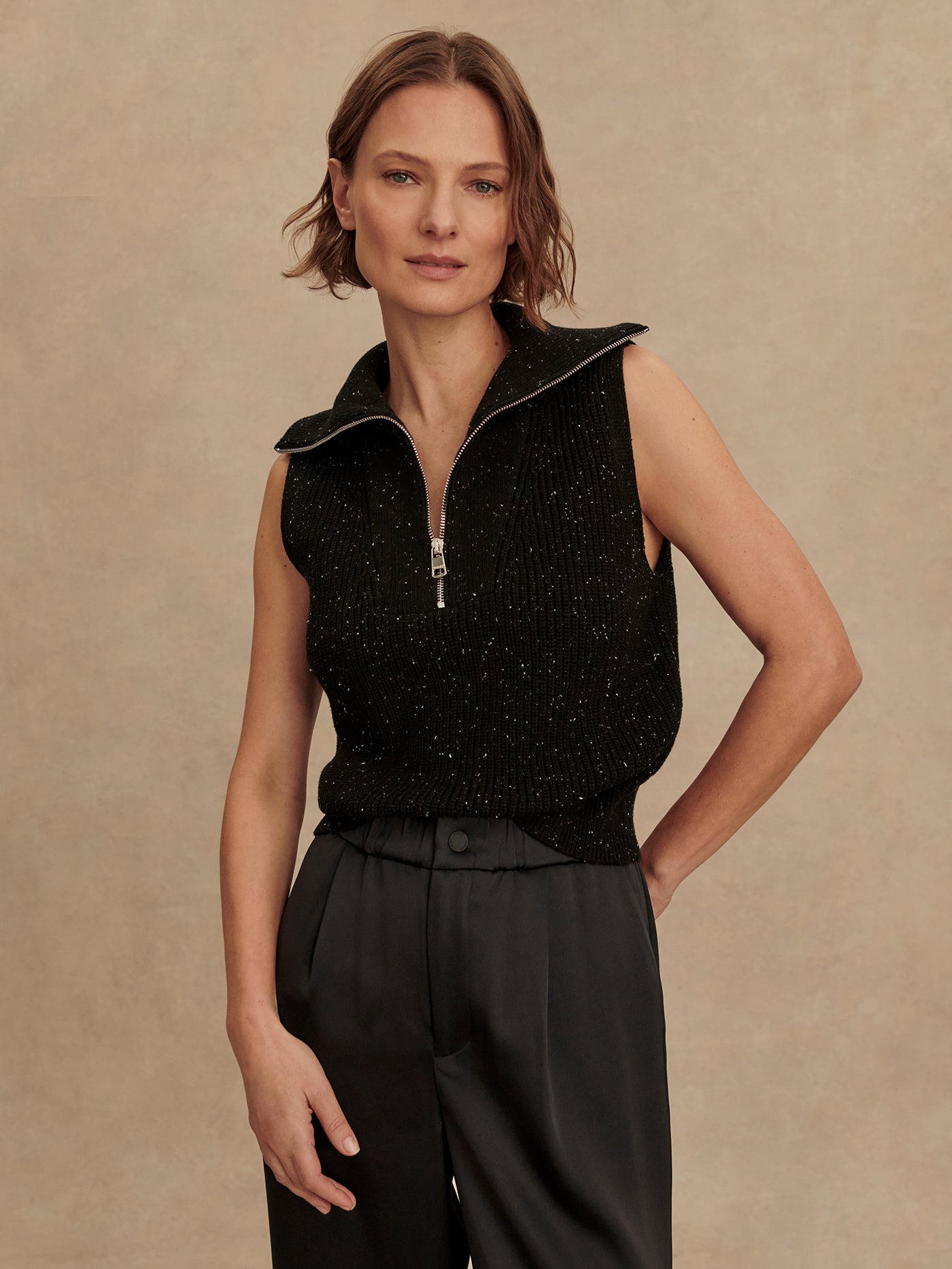 Varley Black Fleck Hally Half Zip Rib Vest