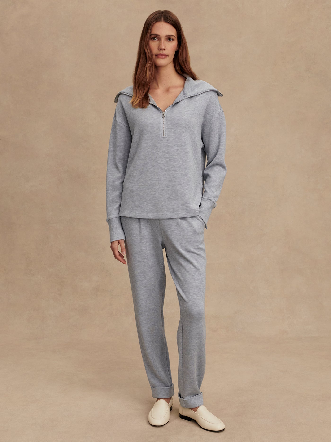 Varley Mid Blue Marl Larson Half Zip Sweat