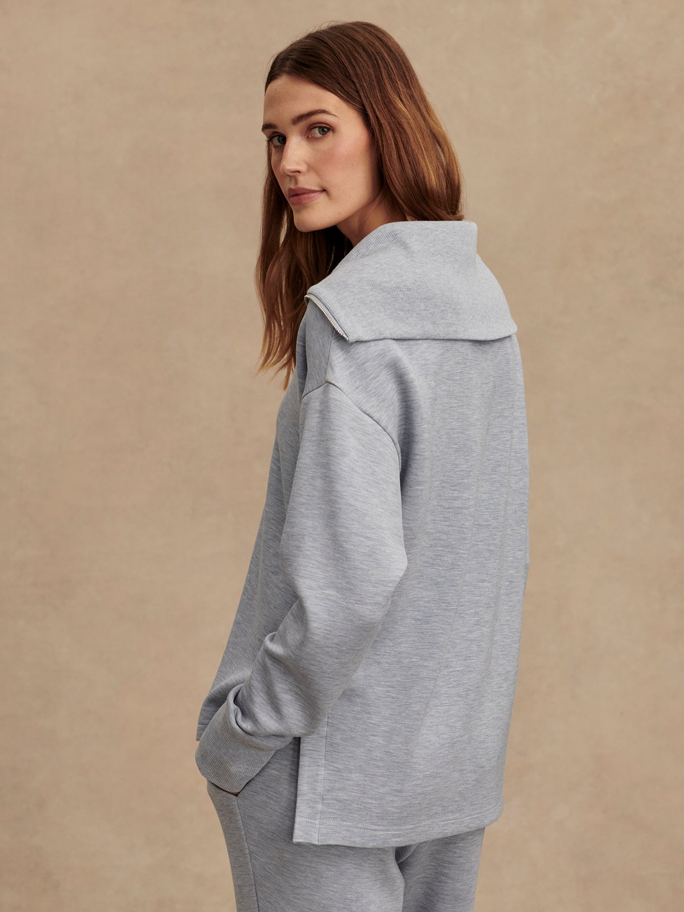 Varley Mid Blue Marl Larson Half Zip Sweat