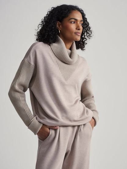 Varley Taupe Marl Hannah Cowl Neck Sweat