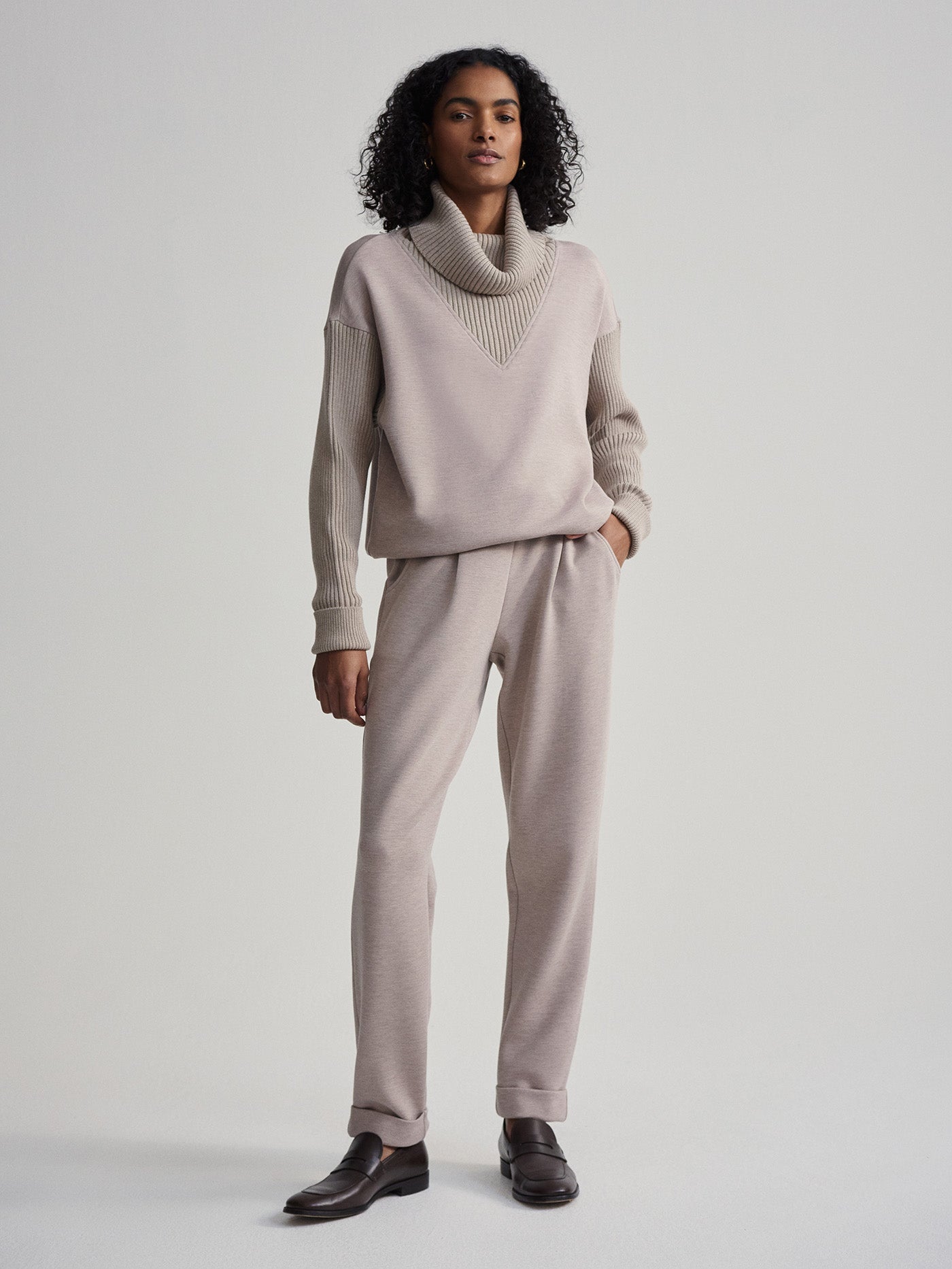 Varley Taupe Marl Hannah Cowl Neck Sweat