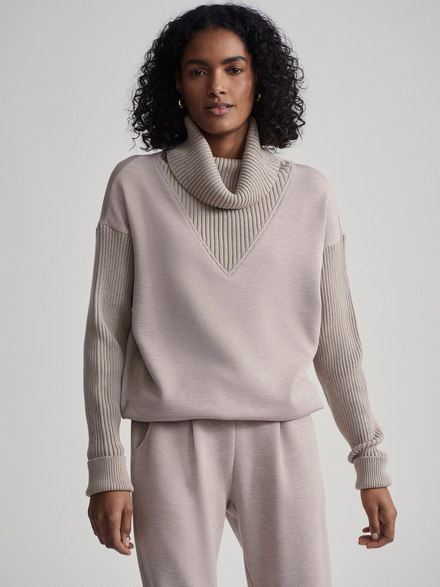 Varley Taupe Marl Hannah Cowl Neck Sweat
