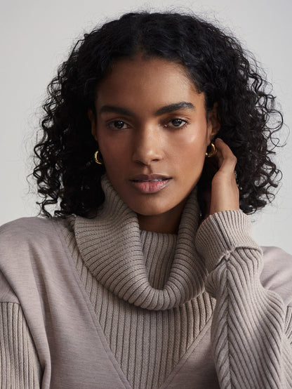 Varley Taupe Marl Hannah Cowl Neck Sweat