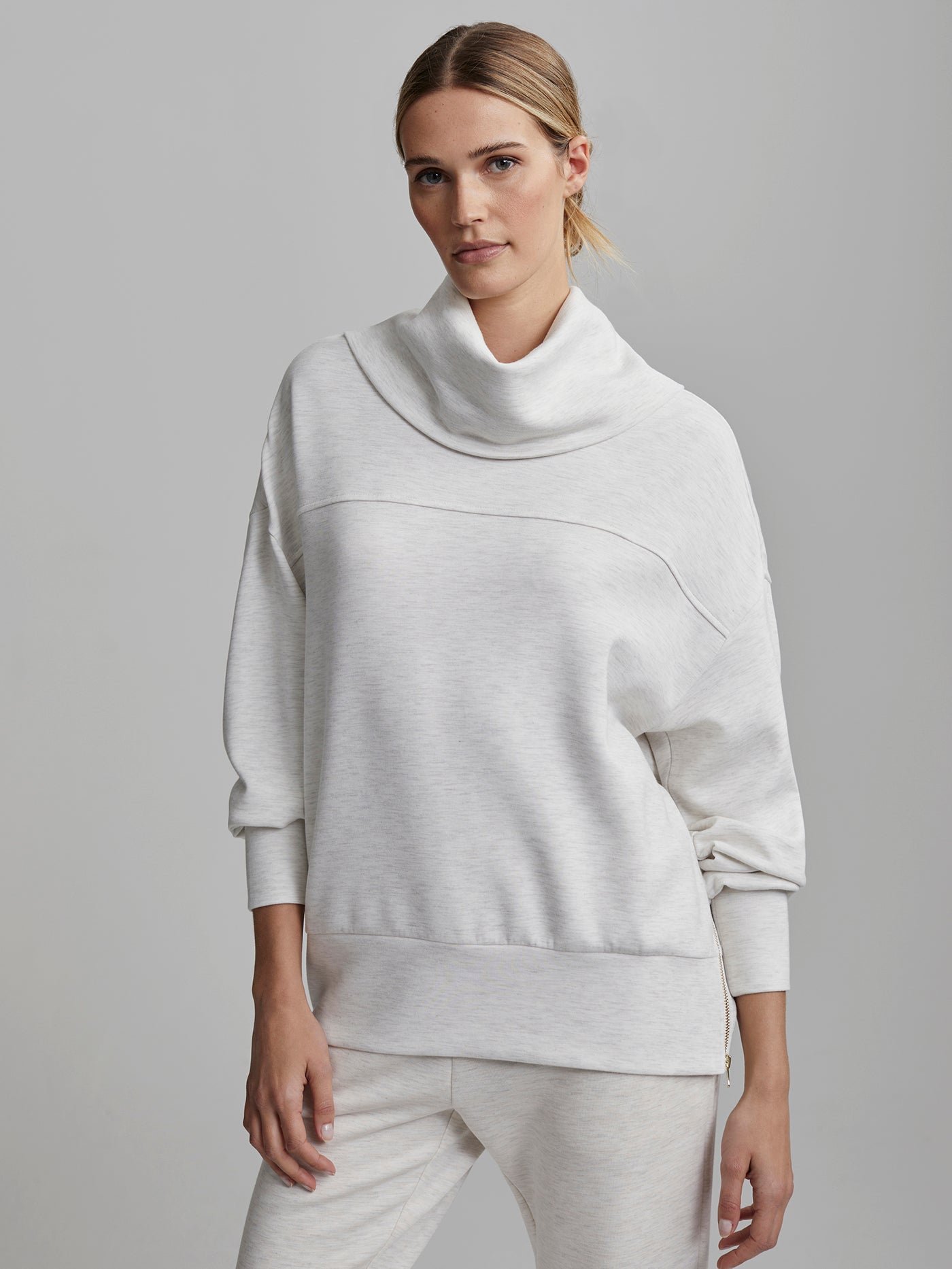 Varley Ivory Marl Priya Longline Sweat | VARLEY US