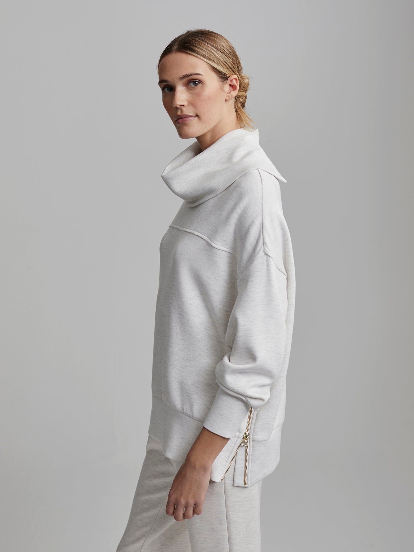 Varley Ivory Marl Priya Longline Sweat | VARLEY US