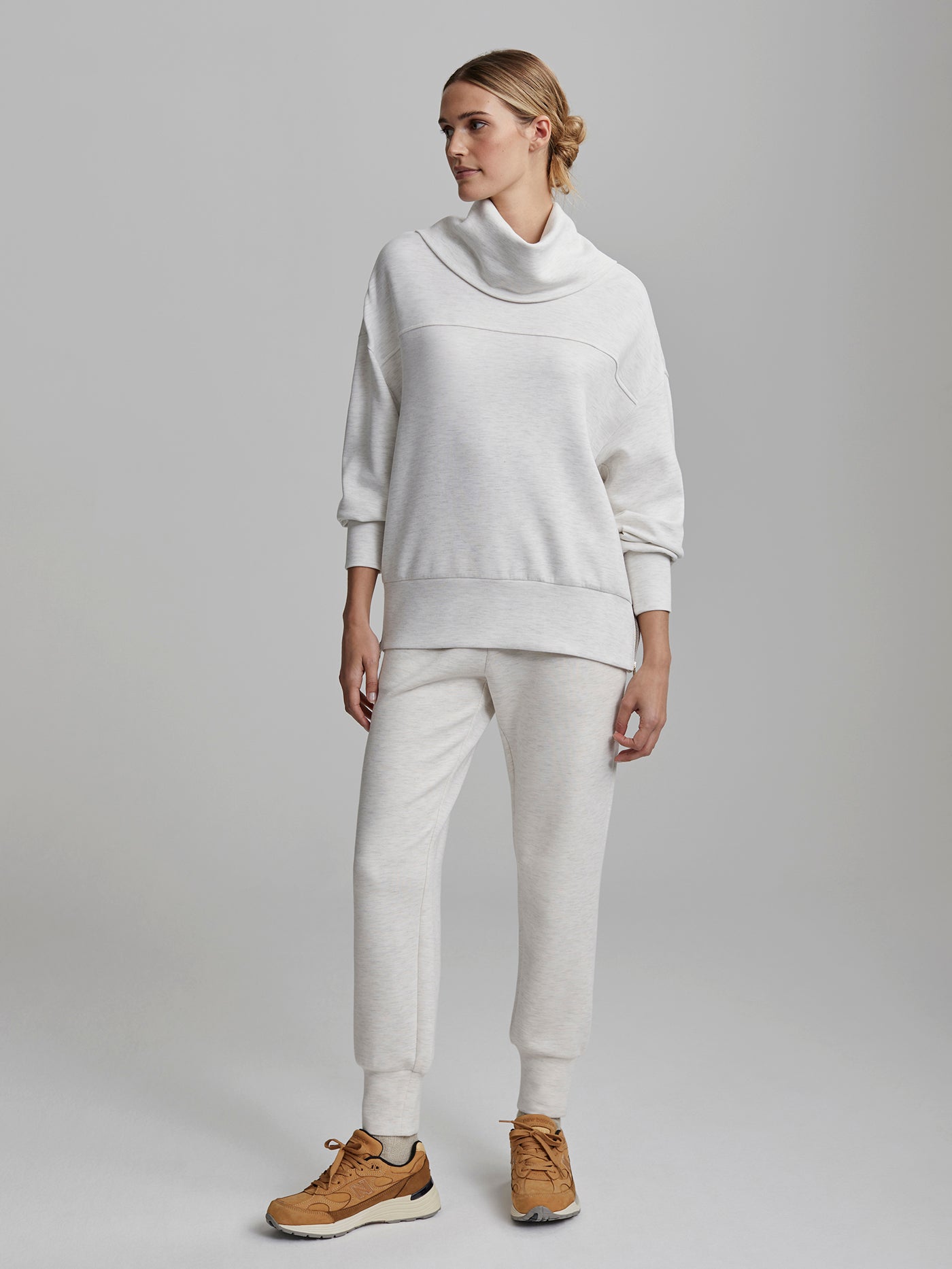 Varley Ivory Marl Priya Longline Sweat | VARLEY US