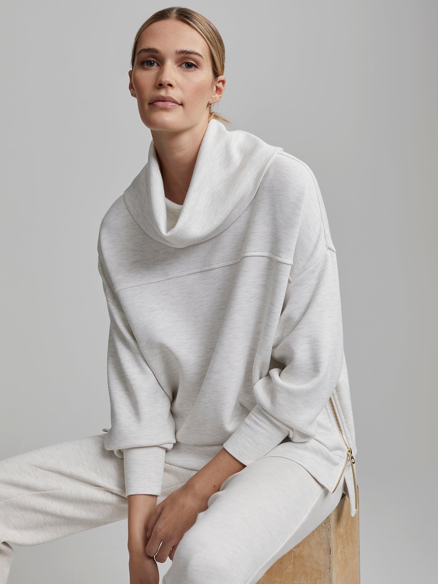 Varley Ivory Marl Priya Longline Sweat | VARLEY US