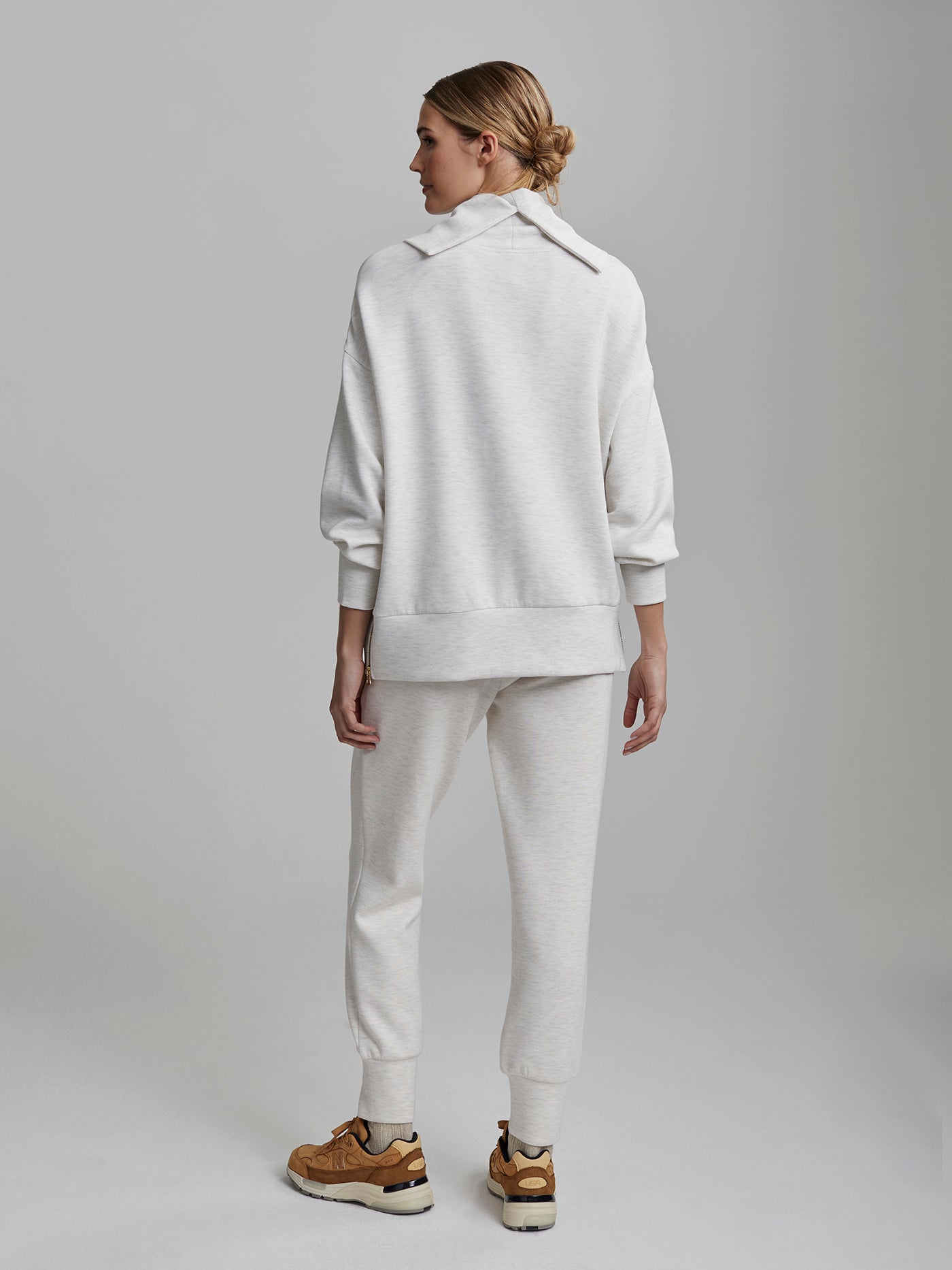 Varley Ivory Marl Priya Longline Sweat | VARLEY US